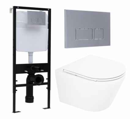Комплект 3 в 1 инсталляция Logan H1067-1170 297674 + Унитаз подвесной BelBagno Tre BB8001CHR/SC + кнопка хром матовая