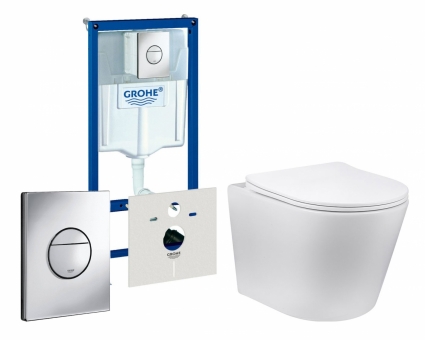 Комплект 3 в 1 инсталляция Grohe Rapid SL + Унитаз Vincea Piatti VT1-11 + кнопка хром Nova круглая