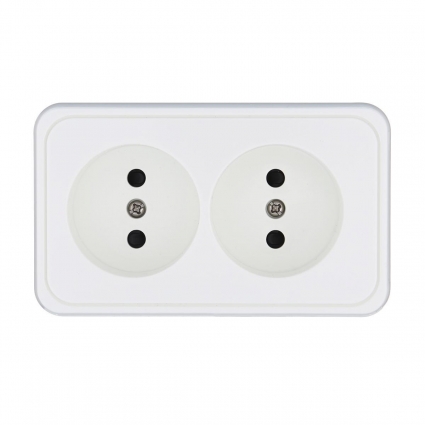 Розетка LK Studio двойная открытой установки без заземляющих контактов с защитными шторками (белый) 813604, цвет белый