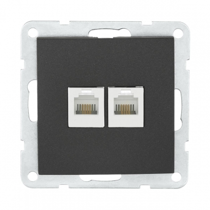 Розетка LK Studio компьютерная 2хRJ-45 кат. 5е с накладкой (черный бархат) LK60 866208-1, цвет черный