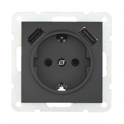Розетка LK Studio с з/к + 2хUSB разъема, 2А (черный бархат) LK60 868008-1, цвет черный