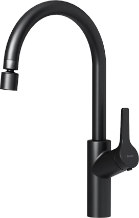 Смеситель для кухни Damixa Eclipse 310722300 с двухрежимным регулируемым аэратором, черный, однорычажный, длина излива 20 см