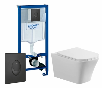 Комплект 3 в 1 инсталляция Grohe Rapid SL 38721BL1 + Унитаз подвесной Vincea Cool VT1-210 + кнопка черная матовая Skate