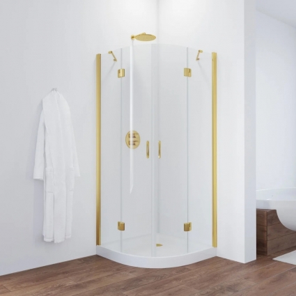 Душевой уголок Vegas Glass AFS TUR NOVO h1890 120 09 01 профиль золото, стекло прозрачное, четверть круга, двери распашные