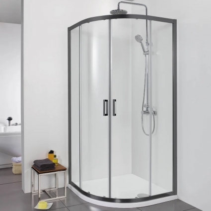 Душевой уголок Акватек AQ ARI RO10020BL 100х100 см, черный матовый профиль, четверть круга, двери раздвижные