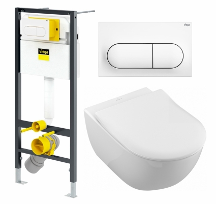 Комплект 3 в 1 инсталляция Viega Prevista 8524.11 + Унитаз подвесной Villeroy & Boch Subway 2.0 5614R201 + кнопка белая