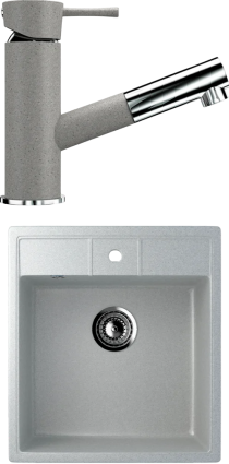 Комплект  Мойка кухонная Ulgran U-406 -310 серая + Смеситель для кухни Ulgran U-009 -310 серый матовая, прямоугольная
