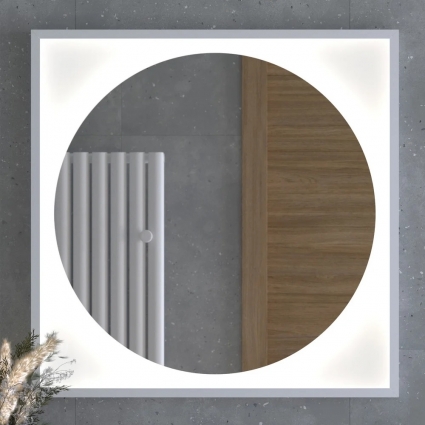 Зеркало Defesto Еclipse DF 2228 80х80 белая рама, с LED-подсветкой в современном стиле