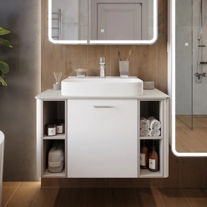 Тумба с раковиной VOQ Drexel Drexel 80 ultra white&cream, подвесная, матовая