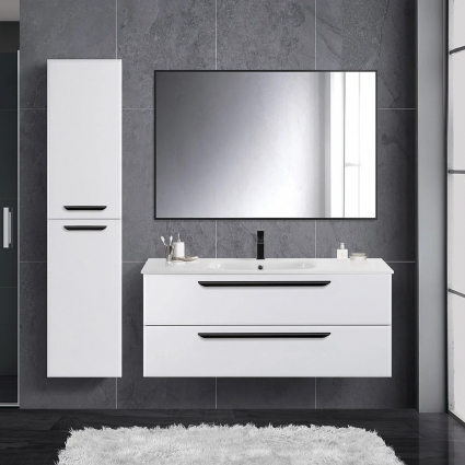 Мебель для ванной Cezares Eco Cer 120, bianco lucido, ручки черные, подвесная, глянцевая