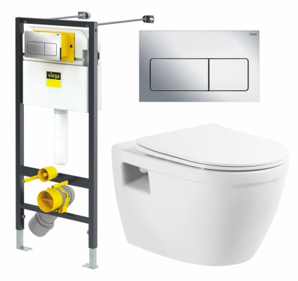 Комплект 3 в 1 инсталляция Viega Prevista 8524.12 + Унитаз подвесной BelBagno Loto BB070CHR/SC + кнопка хром