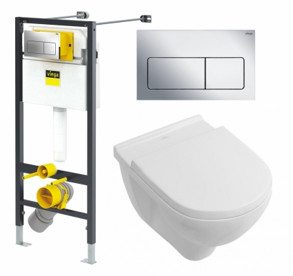 Комплект 3 в 1 инсталляция Viega Prevista 8524.12 + Унитаз подвесной Villeroy & Boch O Novo Directflush + кнопка хром