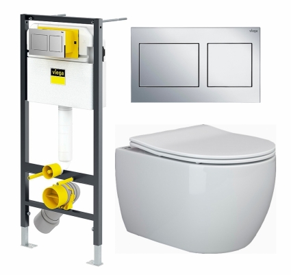 Комплект 3 в 1 инсталляция Viega Prevista Dry 8524.14 792596 + Унитаз подвесной Ceramica Nova Play CN3001 + кнопка хром