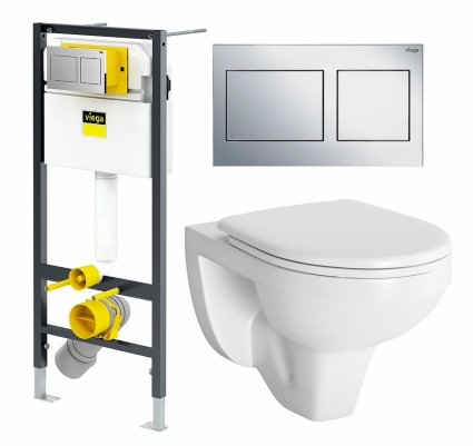 Комплект 3 в 1 инсталляция Viega Prevista Dry 8524.14 792596 + Унитаз подвесной Berges Wasserhaus Gamma 081105 + кнопка хром