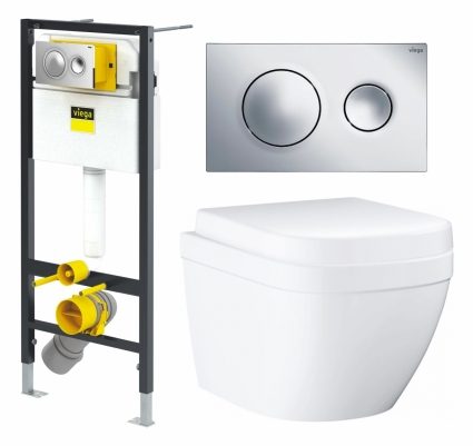Комплект 3 в 1 инсталляция Viega Prevista 8524.13 + Унитаз подвесной Grohe Euro Ceramic 39206000 + кнопка хром