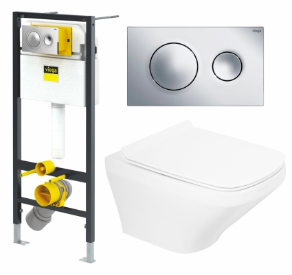 Комплект 3 в 1 инсталляция Viega Prevista 8524.13 + Унитаз подвесной BelBagno Sela BB3201CHR + кнопка хром