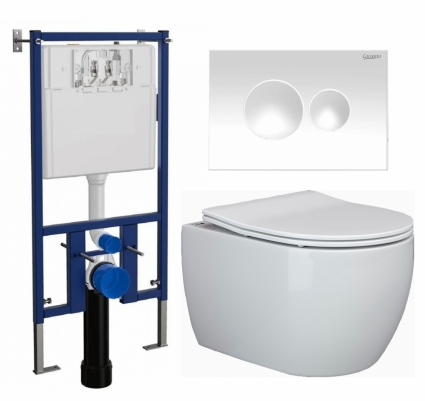 Комплект 3 в 1 инсталляция Loranto 4501 + Унитаз подвесной Ceramica Nova Play CN3001 + кнопка белая глянцевая