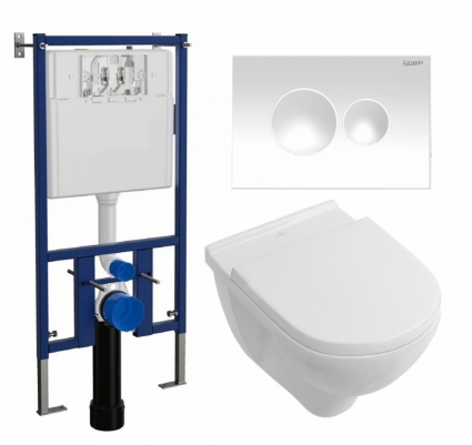 Комплект 3 в 1 инсталляция Loranto 4501 + Унитаз подвесной Villeroy & Boch O Novo Directflush + кнопка белая глянцевая