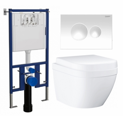 Комплект 3 в 1 инсталляция Loranto 4501 + Унитаз подвесной Grohe Euro Ceramic 39206000 + кнопка белая глянцевая