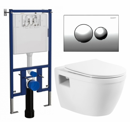 Комплект 3 в 1 инсталляция Loranto 4501 + Унитаз подвесной BelBagno Loto BB070CHR/SC + кнопка хром
