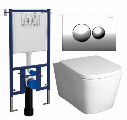 Комплект 3 в 1 инсталляция Loranto 4501 + Унитаз подвесной BelBagno Albano BB120CHR + кнопка хром