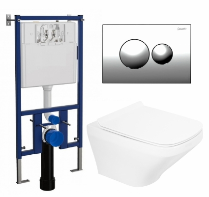 Комплект 3 в 1 инсталляция Loranto 4501 + Унитаз подвесной BelBagno Sela BB3201CHR + кнопка хром