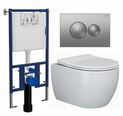 Комплект 3 в 1 инсталляция Loranto 4501 + Унитаз подвесной Ceramica Nova Play CN3001 + кнопка хром матовая