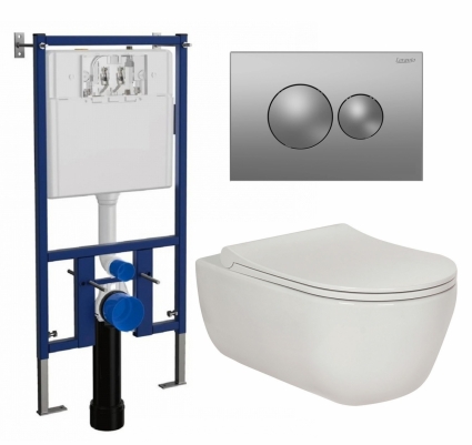 Комплект 3 в 1 инсталляция Loranto 4501 + Унитаз подвесной Berges Wasserhaus Ego XL 082118 + кнопка хром матовая