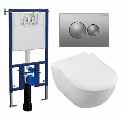 Комплект 3 в 1 инсталляция Loranto 4501 + Унитаз подвесной Villeroy & Boch Subway 2.0 5614R201 + кнопка хром матовая