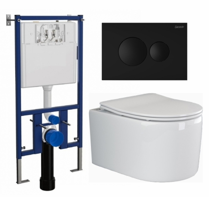 Комплект 3 в 1 инсталляция Loranto 4501 + Унитаз подвесной Ceramica Nova Moments CN3003 + кнопка черная матовая