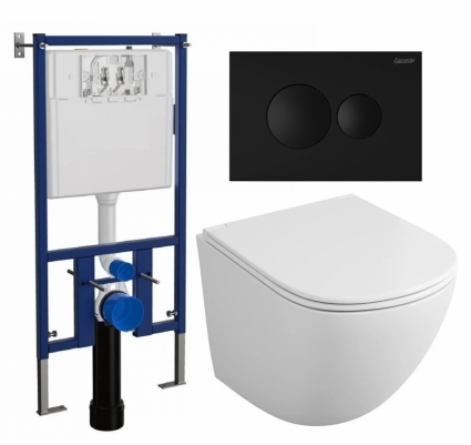 Комплект 3 в 1 инсталляция Loranto 4501 + Унитаз подвесной Owl 1975 Cirkel-H OWLT190302 + кнопка черная матовая