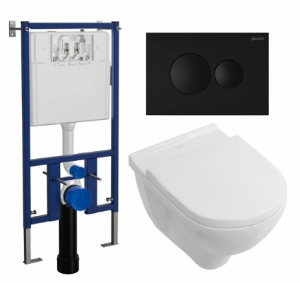Комплект 3 в 1 инсталляция Loranto 4501 + Унитаз подвесной Villeroy & Boch O Novo Directflush + кнопка черная матовая