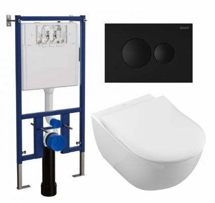 Комплект 3 в 1 инсталляция Loranto 4501 + Унитаз подвесной Villeroy & Boch Subway 2.0 5614R201 + кнопка черная матовая
