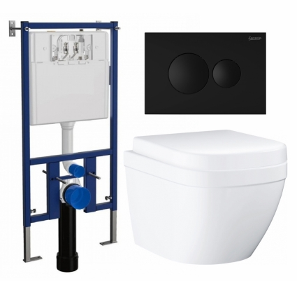 Комплект 3 в 1 инсталляция Loranto 4501 + Унитаз подвесной Grohe Euro Ceramic 39206000 + кнопка черная матовая