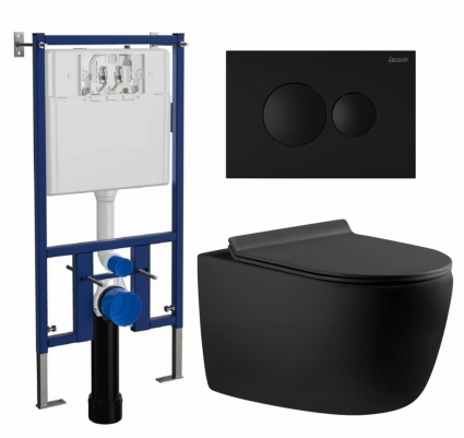 Комплект 3 в 1 инсталляция Loranto 4501 + Унитаз подвесной Aquanet Cetus 287008 + кнопка черная матовая