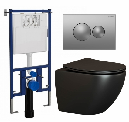 Комплект 3 в 1 инсталляция Loranto 4501 + Унитаз подвесной Ceramica Nova Metropol CN4002MB + кнопка хром матовая