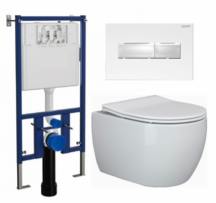 Комплект 3 в 1 инсталляция Loranto 4501 + Унитаз подвесной Ceramica Nova Play CN3001 + кнопка белая глянцевая