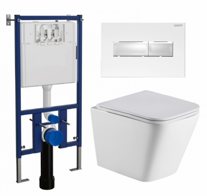 Комплект 3 в 1 инсталляция Loranto 4501 + Подвесной унитаз WeltWasser Gelbach 043 GL-WT + кнопка белая глянцевая