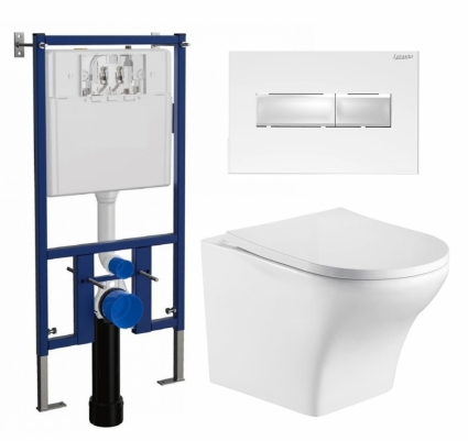 Комплект 3 в 1 инсталляция Loranto 4501 + Подвесной унитаз WeltWasser Odenbach 004 GL-WT + кнопка белая глянцевая