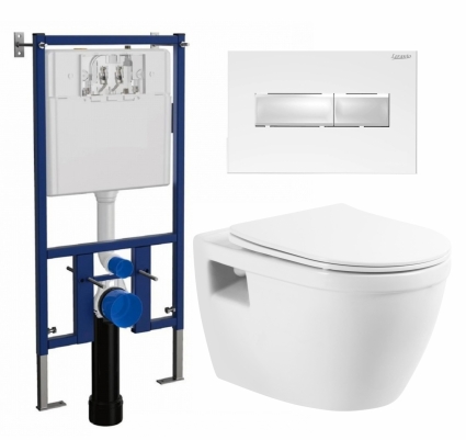 Комплект 3 в 1 инсталляция Loranto 4501 + Унитаз подвесной BelBagno Loto BB070CHR/SC + кнопка белая глянцевая
