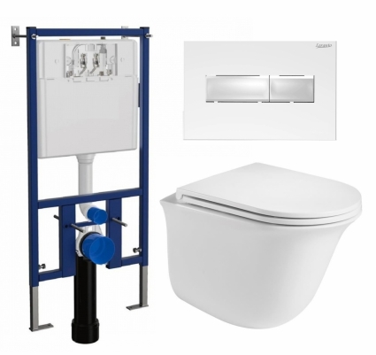 Комплект 3 в 1 инсталляция Loranto 4501 + Подвесной унитаз WeltWasser Telbach 004 GL-WT + кнопка белая глянцевая