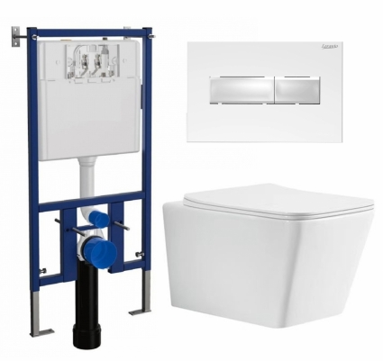 Комплект 3 в 1 инсталляция Loranto 4501 + Унитаз Azario Boca AZ-2002 + кнопка белая глянцевая