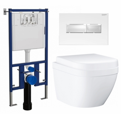 Комплект 3 в 1 инсталляция Loranto 4501 + Унитаз подвесной Grohe Euro Ceramic 39206000 + кнопка белая глянцевая