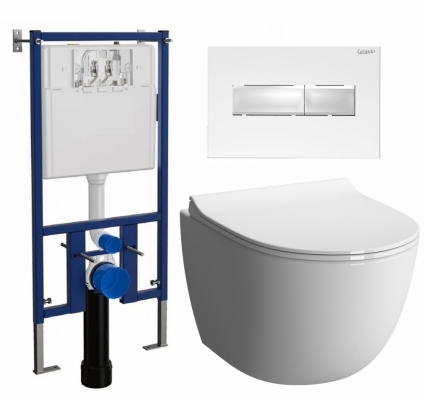 Комплект 3 в 1 инсталляция Loranto 4501 + Унитаз подвесной VitrA Sento 7748В003-0075 + кнопка белая глянцевая