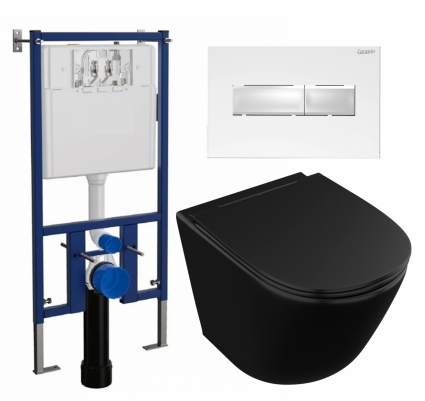 Комплект 3 в 1 инсталляция Loranto 4501 + Унитаз подвесной Owl 1975 Vind Cirkel-H Matt Black OWLT190305 + кнопка белая глянцевая