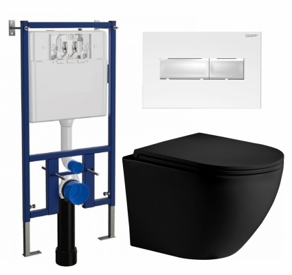 Комплект 3 в 1 инсталляция Loranto 4501 + Унитаз подвесной Weltwasser WW Merzbach 043 MT-BL + кнопка белая глянцевая