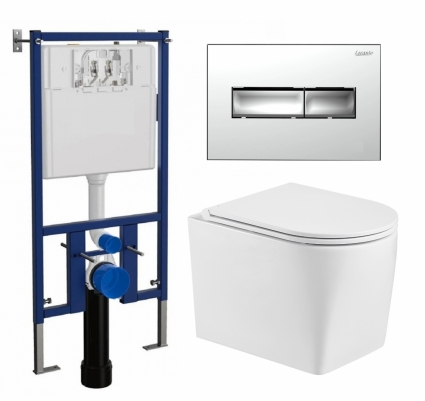 Комплект 3 в 1 инсталляция Loranto 4501 + Унитаз подвесной WeltWasser Nesenbach 004 GL-WT + кнопка хром