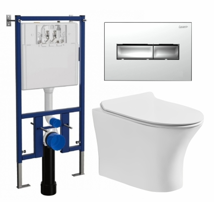 Комплект 3 в 1 инсталляция Loranto 4501 + Подвесной безободковый унитаз CeruttiSpa Bernina aria CT7191 + кнопка хром