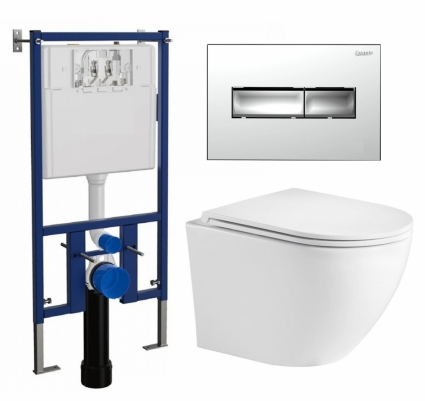 Комплект 3 в 1 инсталляция Loranto 4501 + Подвесной унитаз WeltWasser Merzbach 043 GL-WT + кнопка хром