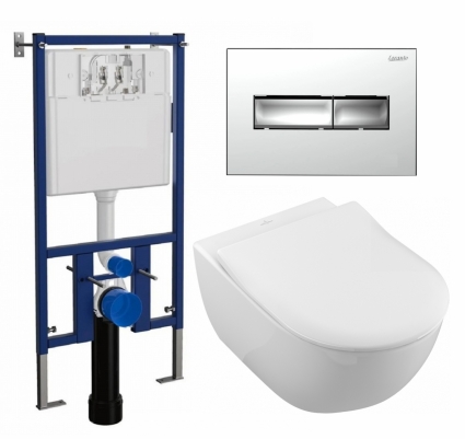 Комплект 3 в 1 инсталляция Loranto 4501 + Унитаз подвесной Villeroy & Boch Subway 2.0 5614R201 + кнопка хром